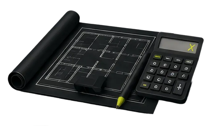 Plans roulés, calculatrice et crayon : un chiffrage se fait sur plans, pas au mètre carré.